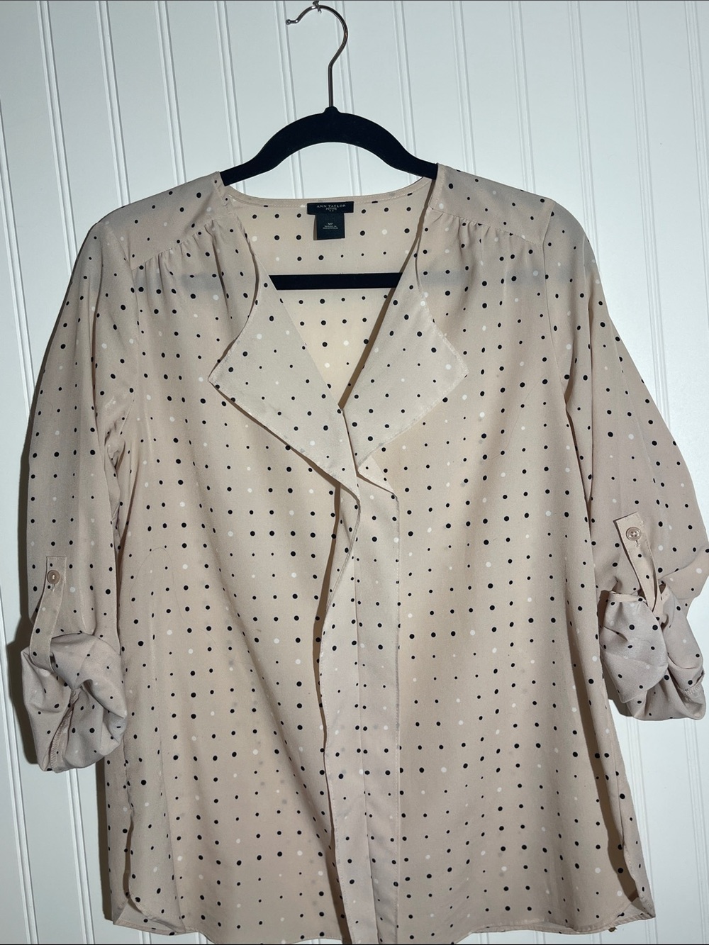 Ann Taylor Beige and Black Polka Dot Blouse